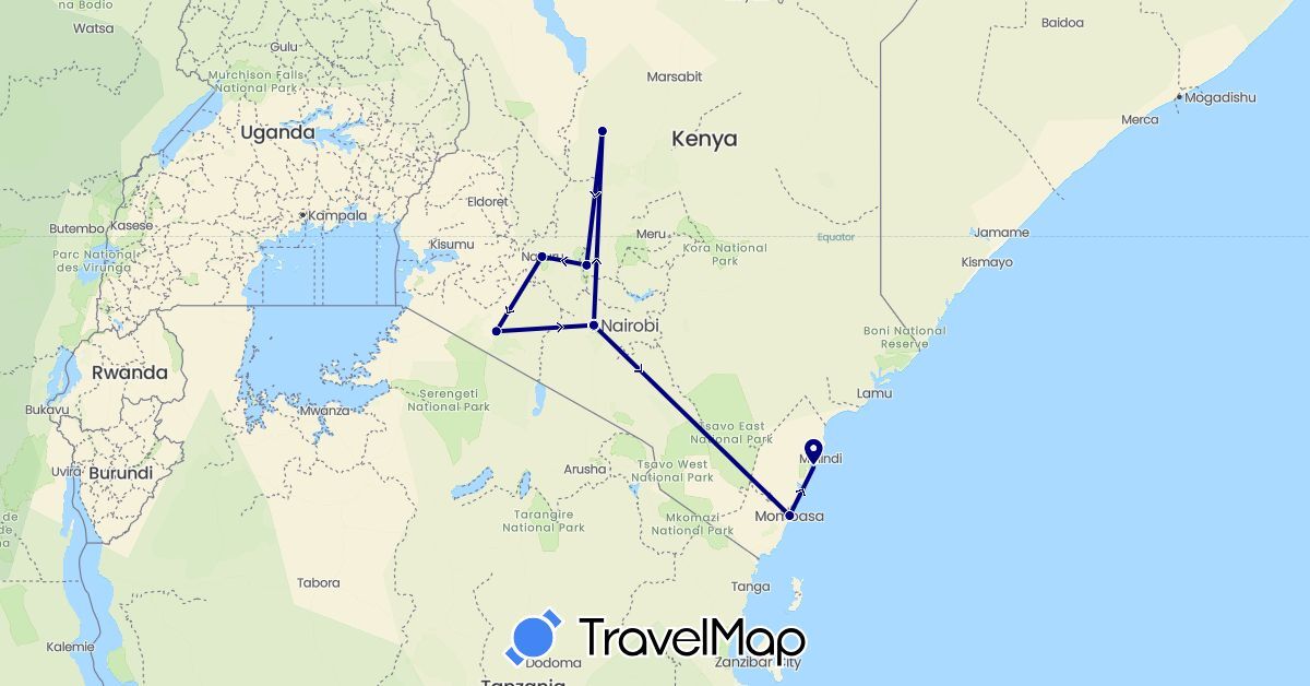 TravelMap itinerary: driving in Kenya (Africa)